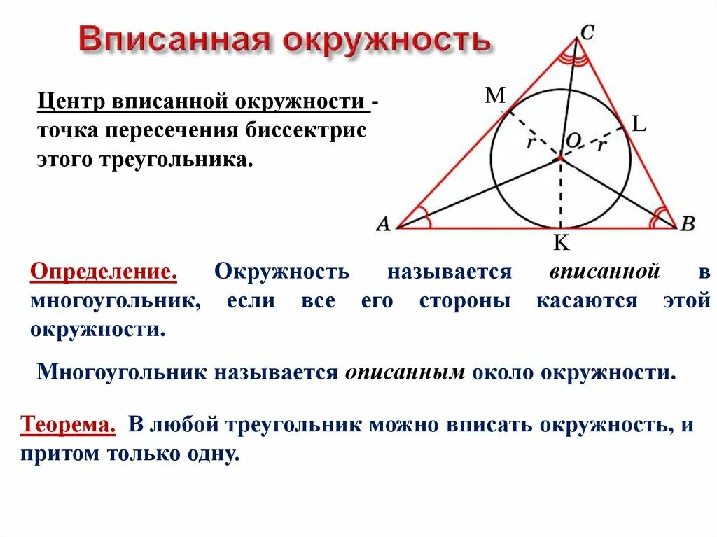 Центр вписанной окружности и описанной окружности. Описанная окружность центр окружности вписанной в треугольник. Центр вписанной окружности треугольника. Вписанная окружность центр вписанной окружности