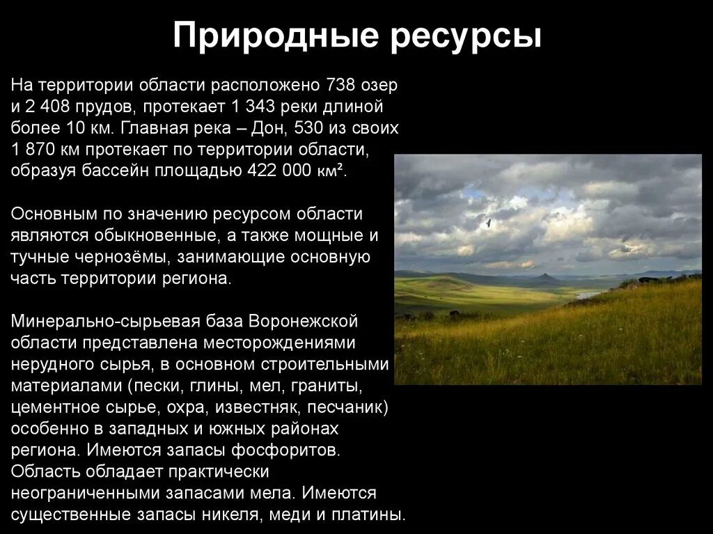 Какими природными богатствами славится самарская. Ресурсы Воронежской области. Природные ресурсы Воронежской области. Природный потенциал Воронежской области. Природные богатства Воронежской области.