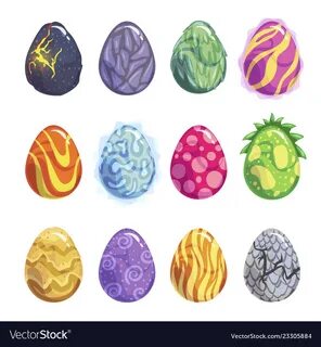 Eggs of fantasy dragon or dinosaur bright set vector image on VectorStock.