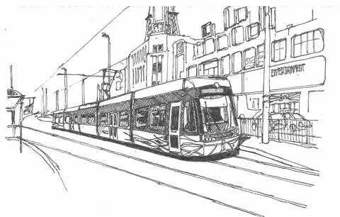 Blackpool Tram sketched in 0.3mm sketching pen Perspective drawing architecture,