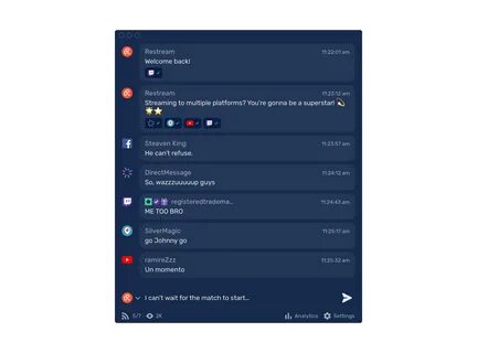 Restream Chat: aggregate all incoming chats into one console.