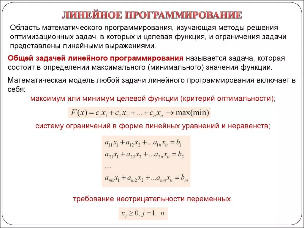 Алгоритмы решения линейного программирования. Общей (стандартной) задачей линейного программирования. Целевая функция задачи линейного программирования имеет вид. Область допустимых решений задачи линейного программирования. Методы решения линейного программирования.