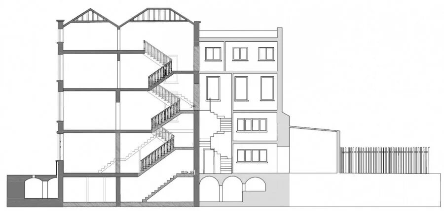 Section two. Section. Building Section. Университет в Утрехте Educatorium план. Sections 2d.