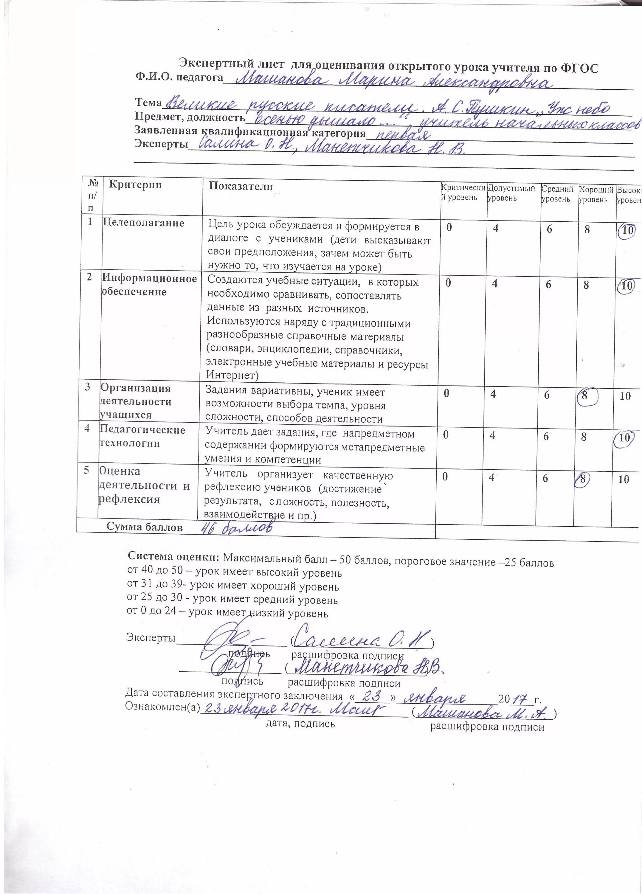 Протоколы уроков 1 класс