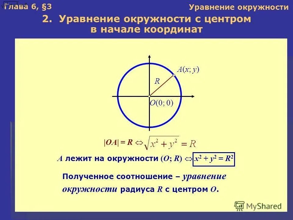 Окружность задана формулой. Уравнение окружности. Уравнение окружности с центром в начале координат. Уравнение окружности с центром. Уравнение окружности c центром.