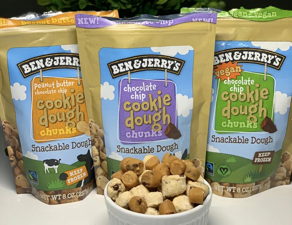 Raw cookie Dough. Ben and Jerry cookie Dough. Chocolate Chip Dough. Snackable.