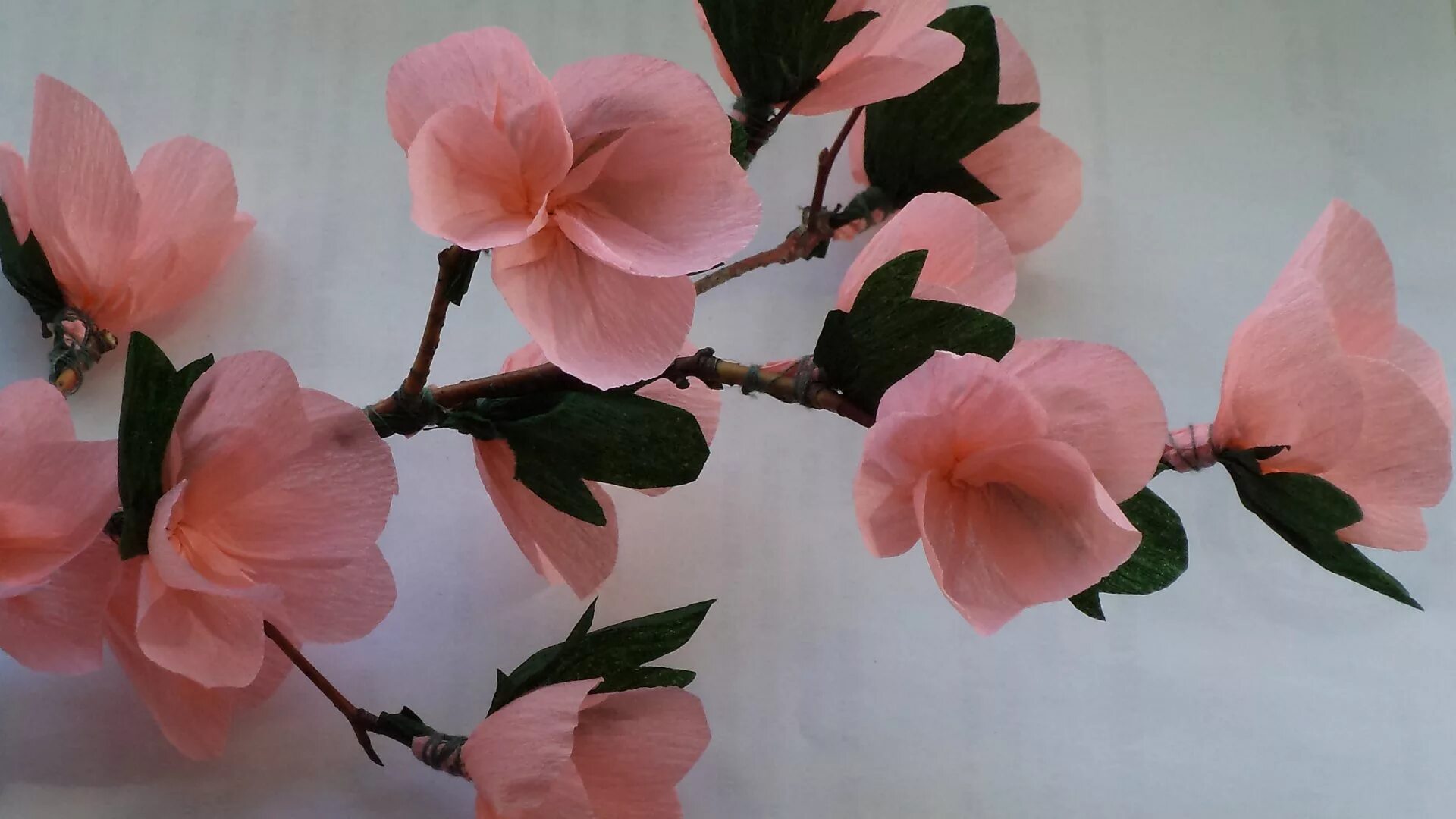 ветка сакуры поделка. ветка сакуры поделка. веточки из гофрированной бумаги. весеннее панно. как делается ветка сакуры.