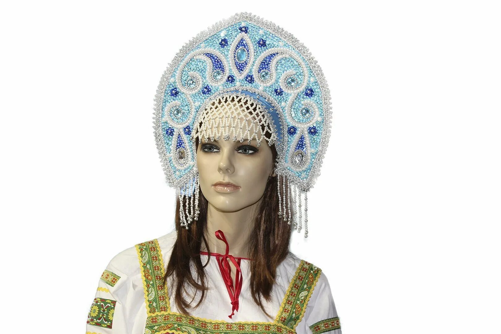 Как надеть кокошник. Кокошник снегурочки. кокошник голубой.