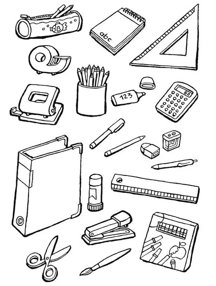 Школьные принадлежности узор. Учебные принадлежности раскраска. Школьные принадлежности раскрасить. Школьные принадлежности рисунок 1 класс. Шаблоны школьных принадлежностей.