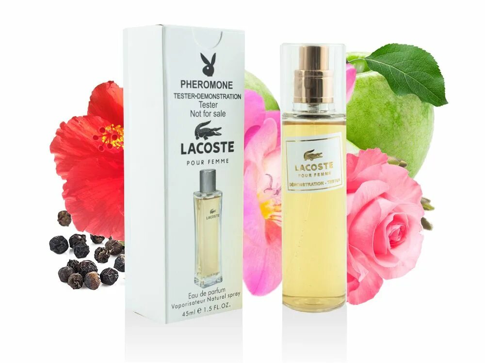 Парфюм с феромоном Lacoste pour femme 45 ml. Тестеры мини-Парфюм 45 мл с феромонами. 45 Мл Парфюм в пластике лакоста Пур Фемм.