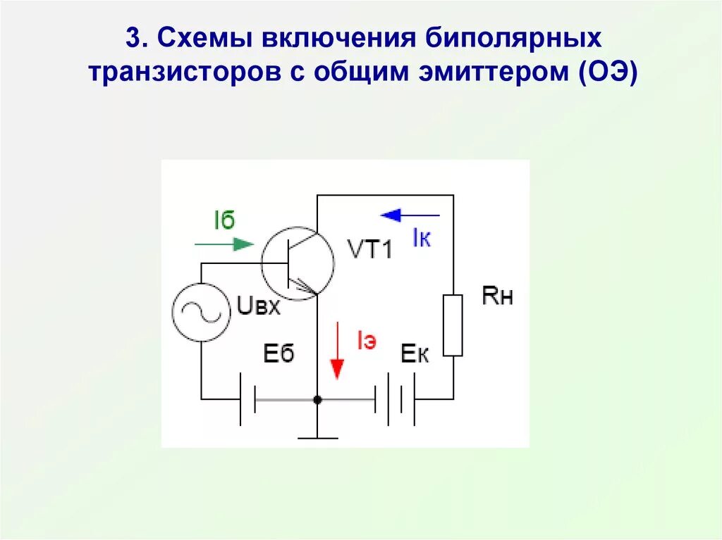 Схема включения биполярного транзистора с общим. Схема включения транзистора с общим эмиттером ОЭ. Схема включения биполярного транзистора с общим эмиттером. Схема включения транзистора с ОЭ. Транзистор включен по схеме с общим эмиттером.