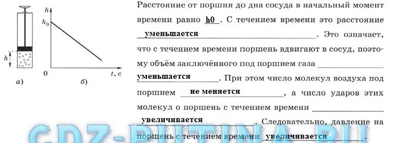 Давление газа под поршнем. Давление в сосуде с поршнем. Давление от расстояния до дна сосуда. В начальный момент в сосуде.