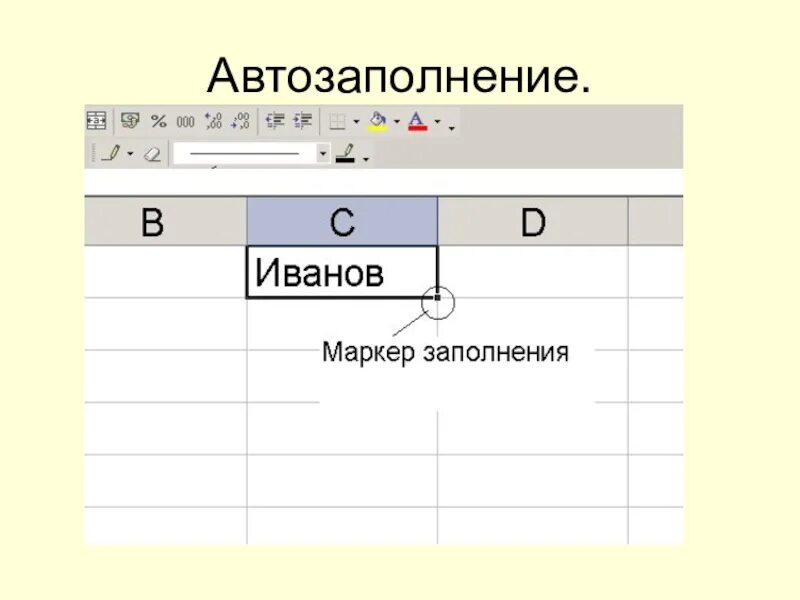 Маркер заполнения табличного курсора. Автозаполнение ячеек. Функция автозаполнения. Способы автозаполнения. Маркер автозаполнения.