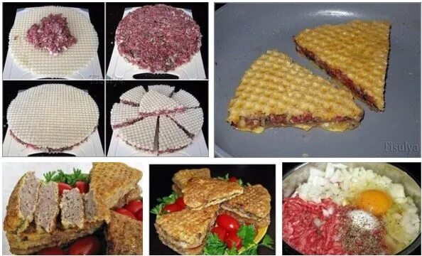 Фарш в вафельных коржах на сковороде eCookie.ru
