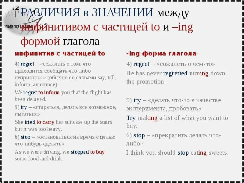 Ing to infinitive правило. Глагол в форме инфинитива. Форма ing и to глагола инфинитив. Инфинитив с частицей to и ing.