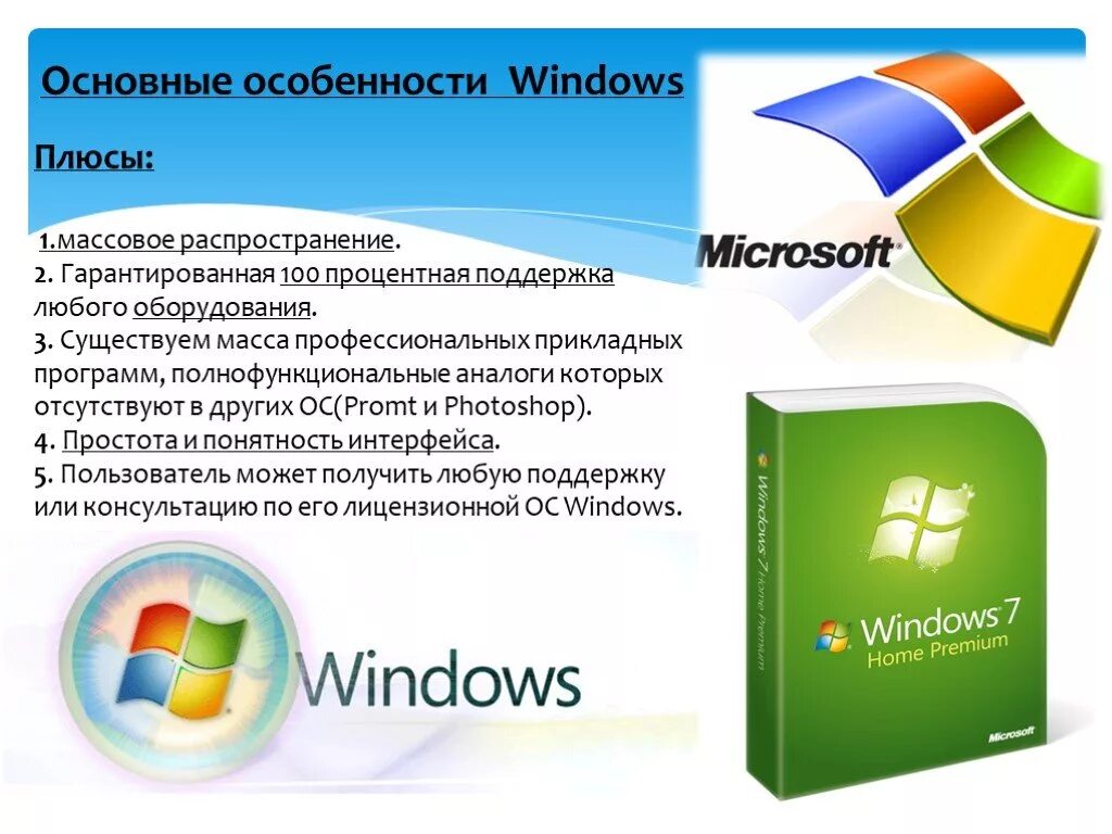Операционная система виндовс. Особенности системы Windows. Характеристика операционной системы Windows. Основные ОС виндовс.