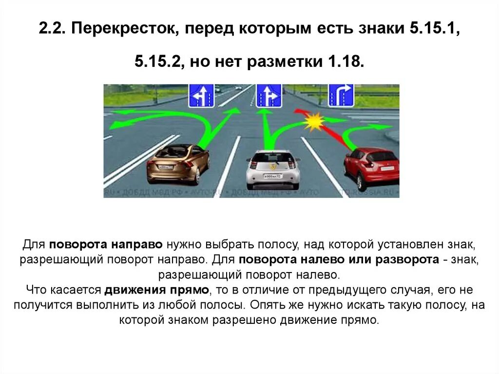 Движение прямо штраф. Знаки 5.15.1 с разворотом. Знак 5.15.2 поворот налево. Перекресток разметка поворот налево. Движение по полосам.