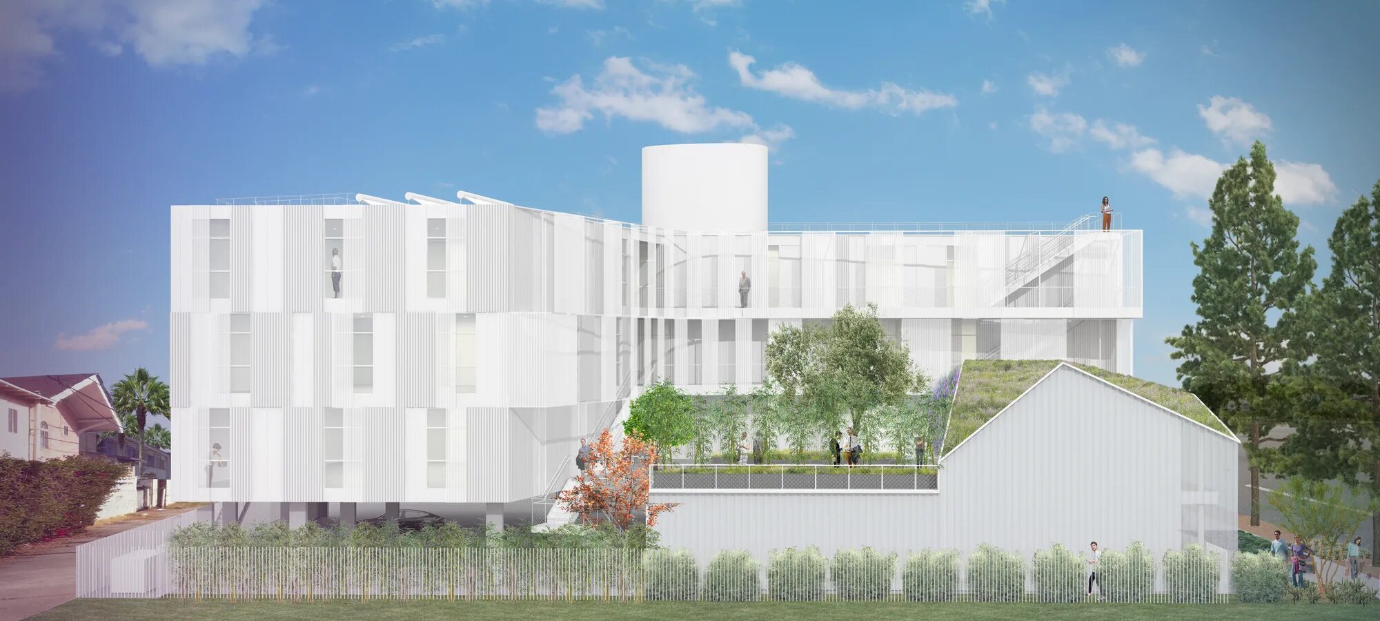 Micropads. Courtyard. Permanent house. Building in countryside. Horiffing housing.