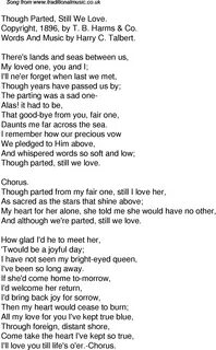 Old Time Song Lyrics for 53 Though Parted Still We Love.