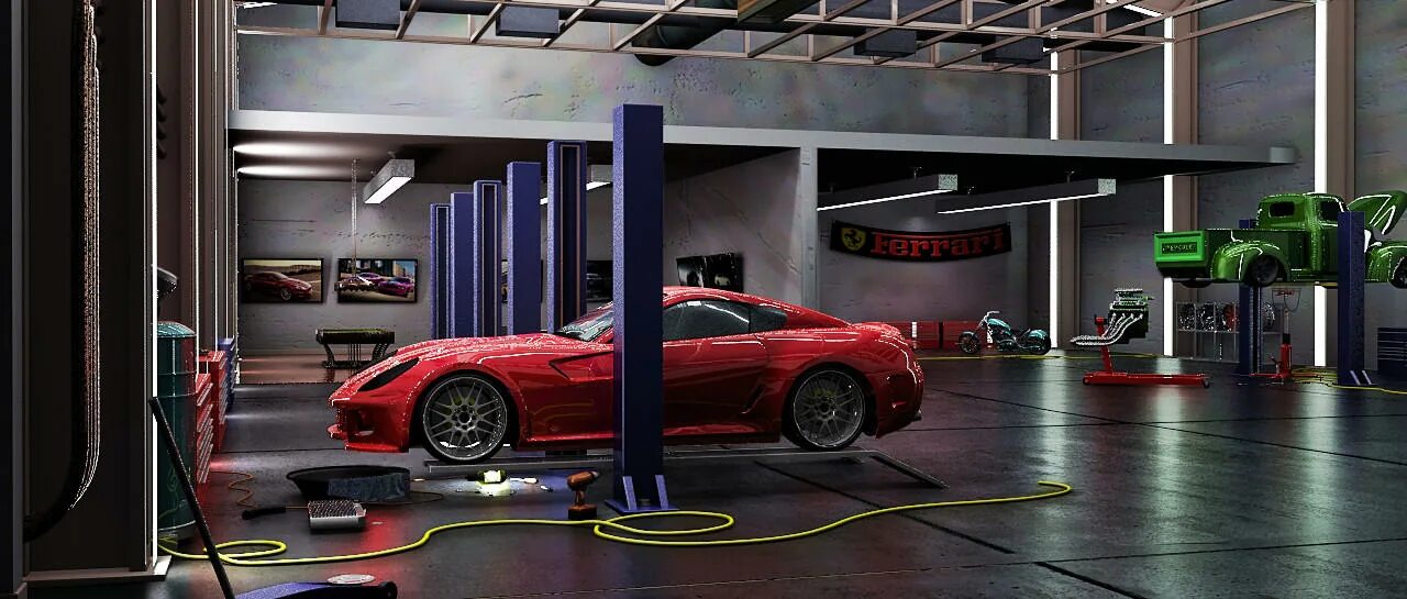 3 д гараж. Гараж 3d. автомастерская 3д. автомастерская будущего. наследие автомастерская.