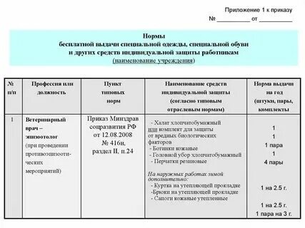 Нормы выдачи сиз 2024 пример
