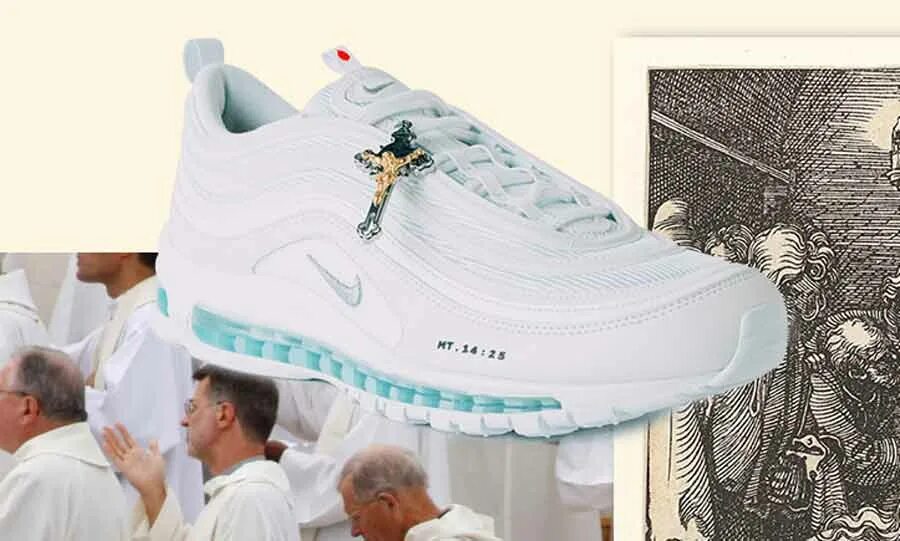 Кроссовки иисуса найк. Air max 97 со святой водой. air max 97 jesus shoes. кроссовки найк со святой водой.