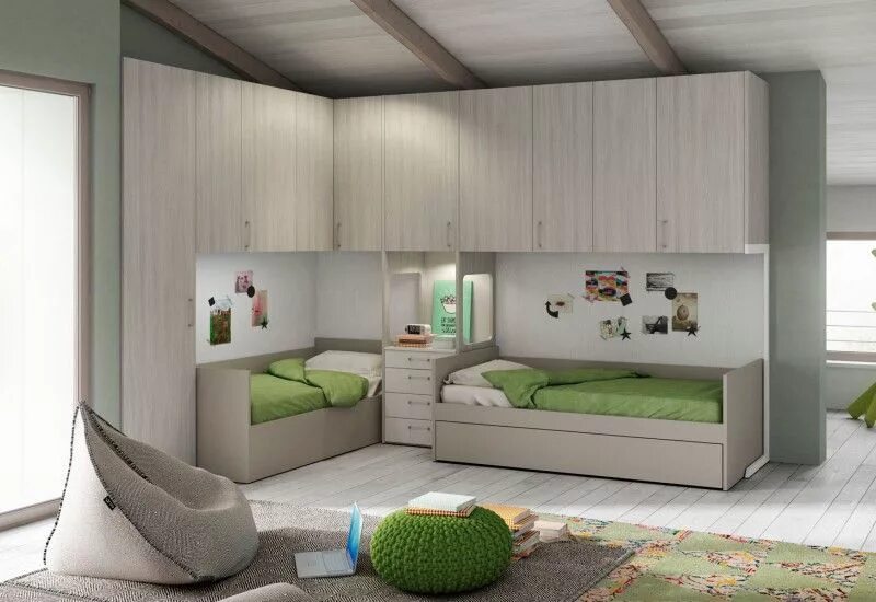 Небольшая детская комната для двоих. One kids room. Спальня для троих детей. One kids room. Детская с синими стенами.