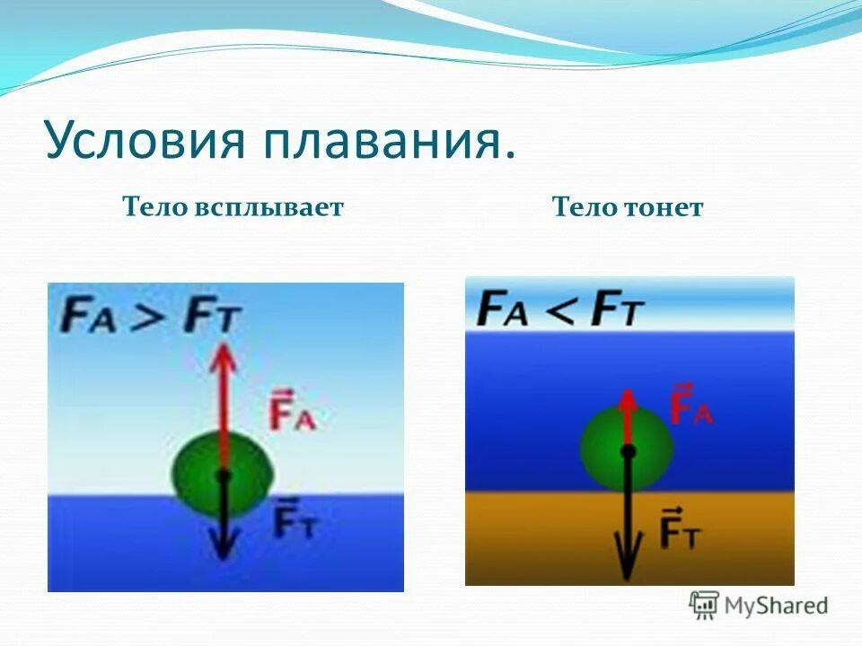 Условия плавания тел. Плавание тел. Плавание тел рисунок.