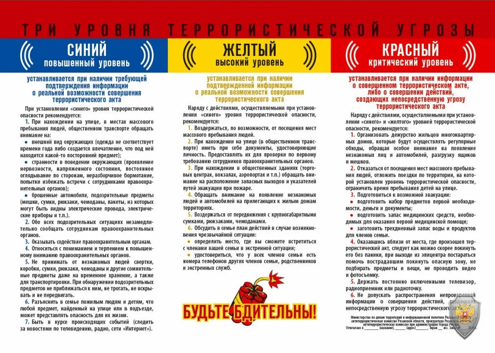 Уровни террористической угрозы в россии. Уровня террористической опаснос. Желтый уровень террористической угрозы брянск. Уровни опасности план. Памятка три уровня террористической опасности.