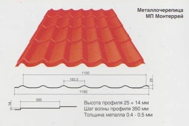 Масса 1 м2 листа металлочерепицы 4.5 кг