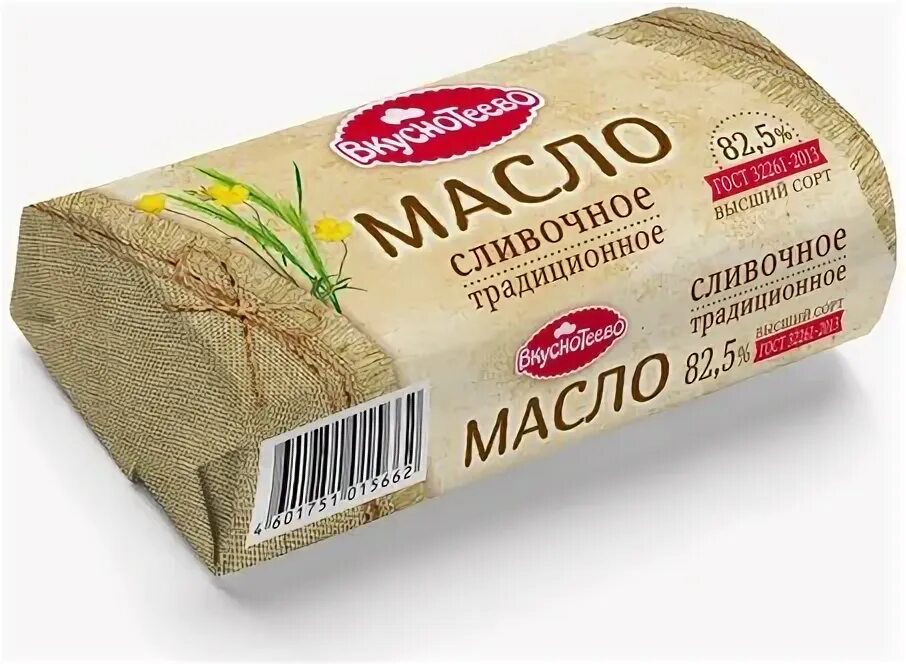 Масло сливочное традиционное Вкуснотеево высший сорт 82,5% - купить в интернет-м