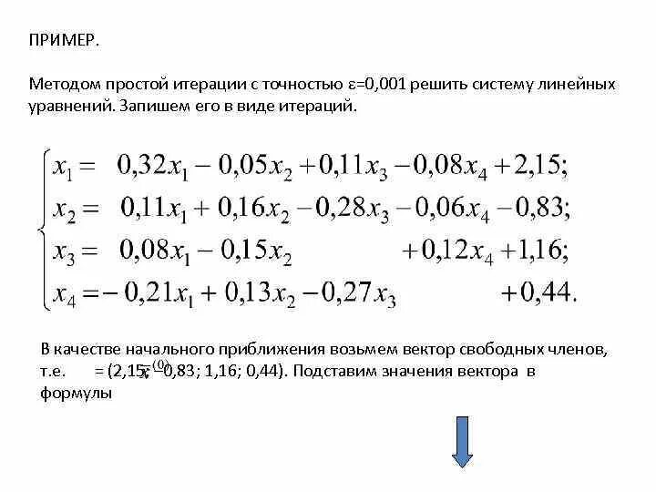 Метод простой итерации Слау пример. Формула метода простых итераций. Метод итераций для решения систем линейных уравнений. Формула соответствует методу простых итераций. Метод простых итераций система уравнений