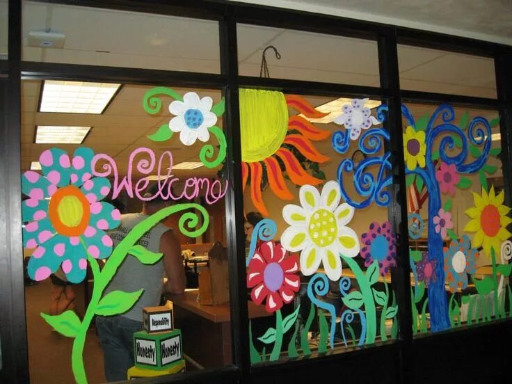 The windows in the classroom