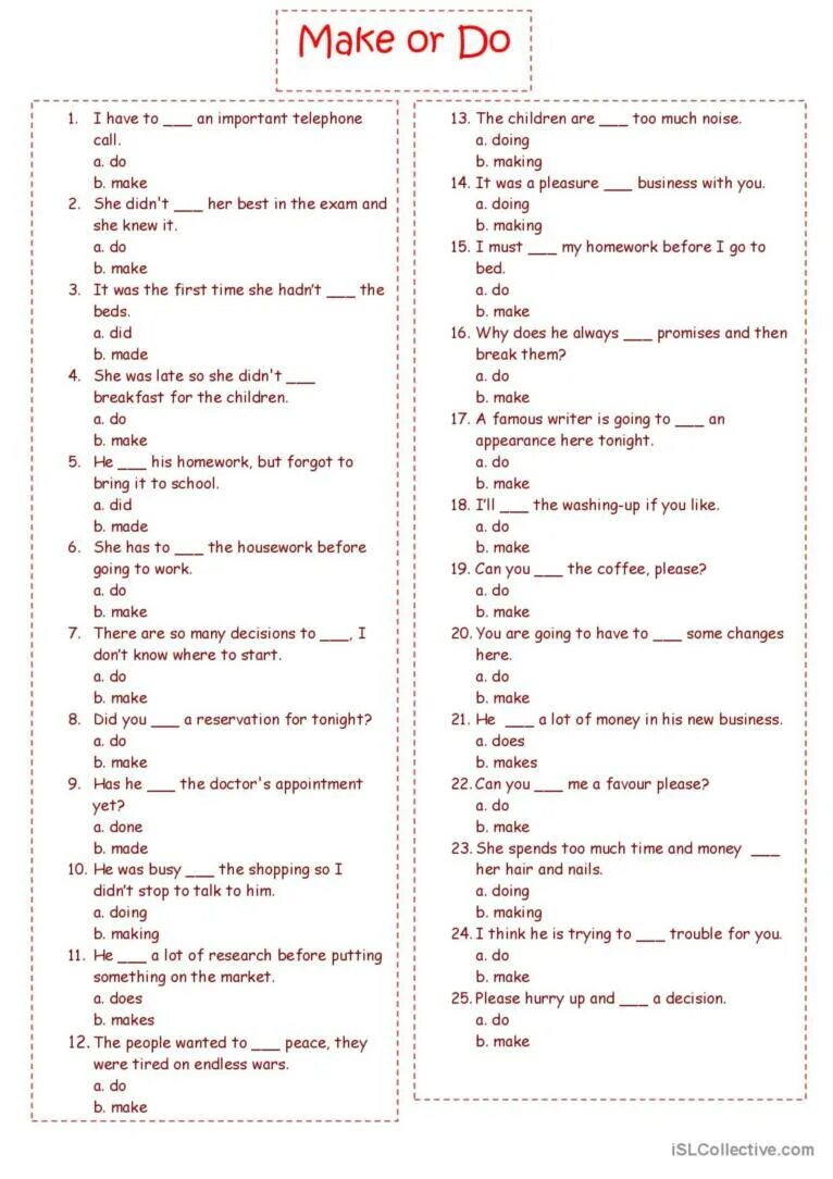 Make two lists. Do make упражнения. To make to do упражнения. Make do задания. Упражнения на make do в английском языке.