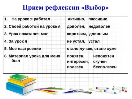 Рефлексия в конце урока примеры