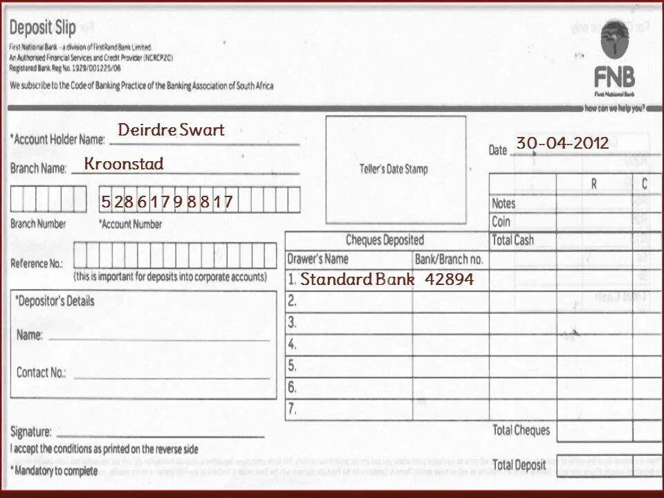 Bank deposit. Deposit Slip. Instruction Leumi Bank how to fill cheque. Bank slip