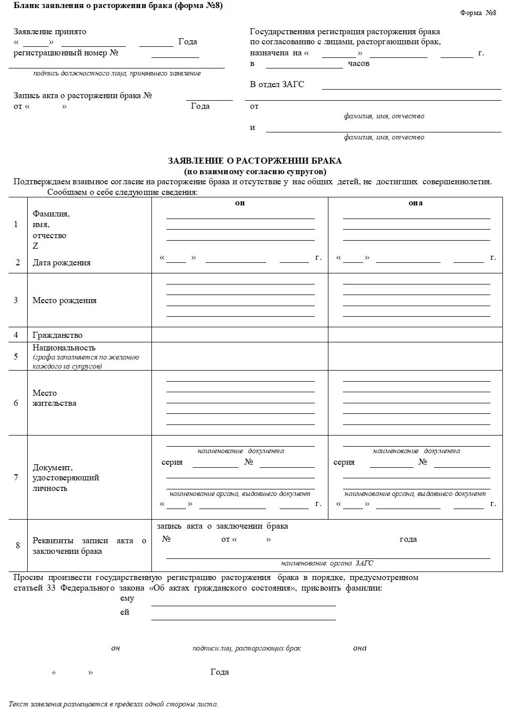 Документы для расторжения брака