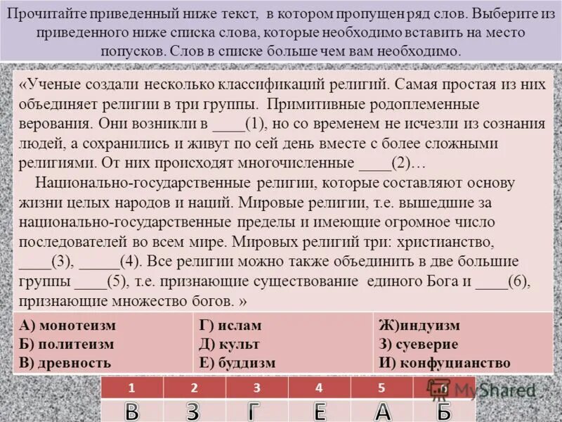 Перед тобой ряд слов в различной степени