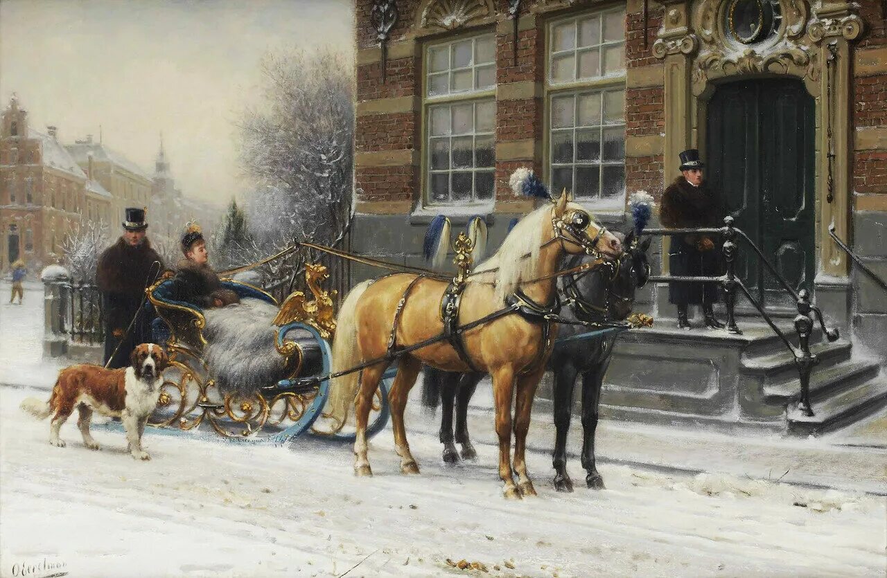 Зимний экипаж. Художник otto eerelman (1839-1926). отто эрельман. художник отто эрельман. otto eerelman художник конный экипаж.