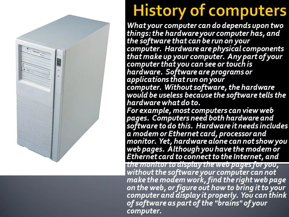 Тему"History of Computers". История компьютера. About Computers презентация. Презентация History of Computer Technology. On your computer you can