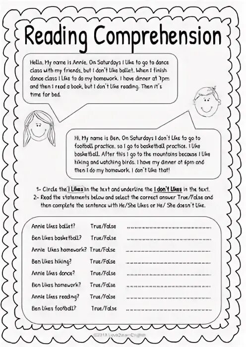 L like reading. Like and don't like reading Comprehension \. Subject verb Agreement Worksheet. Like don't like Worksheets for Kids. Hobbies Worksheets.