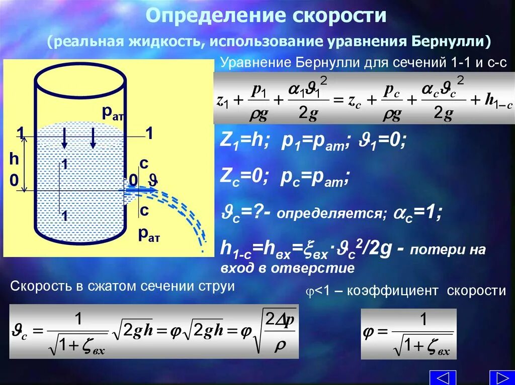 Скорость воды 0 1 м с. Скорость истечения жидкости. Истечение жидкости из сосуда. Уравнение истечения жидкости из отверстия. Отверстие для истечения жидкости.