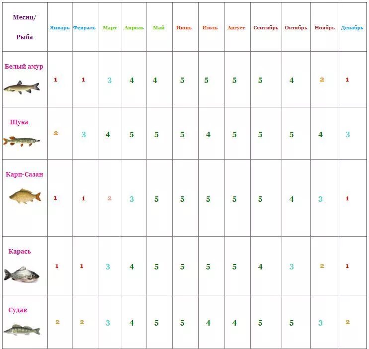 Таблица рыболова 2021. Календарь рыбалки. Календарь рыболова. Таблица активности рыбы по месяцам.
