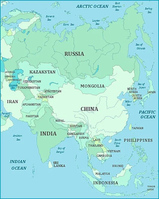 Крупные города азии на карте. Тайланд на карте зарубежной Азии. Карта Азии географическая. Континент Азия на карте. Монголия на карте Азии.