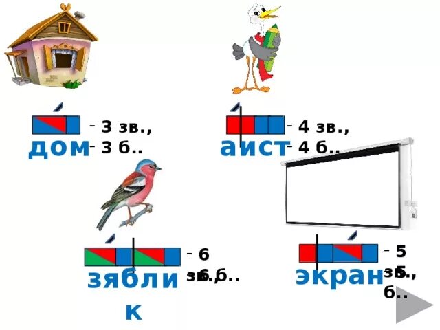 Аист составить слова. Экран звуковая схема 1 класс. Схема слова экран. Звуковая схема слова экран. Схема слова экран 1 класс.