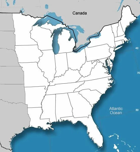 Восточное побережье америки города. Восточное побережье Америки на карте. Восточное побережье США на карте. Карта Штатов восточного побережья США. Восточное побережье США штаты.