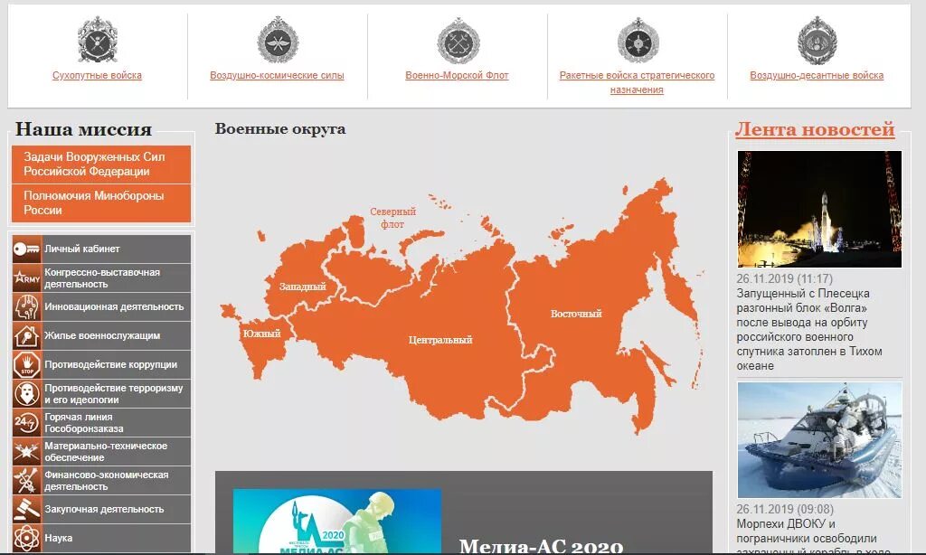 Министерство обороны рф данные. Округа Министерства обороны. Карта сайта МО РФ.