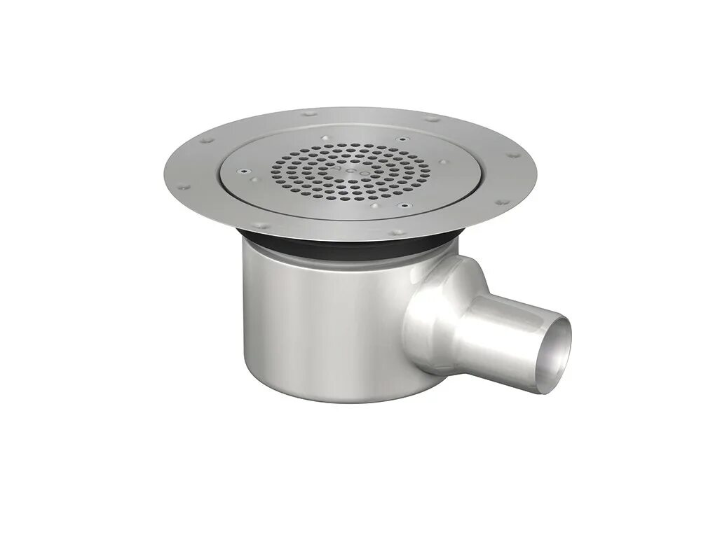 с сухим затвором 150мм*150мм ?. трап вертик. выпуском 15х15см. отводом, решетка нерж. 50 мм, нерж) гидрозатвор, mp-у.