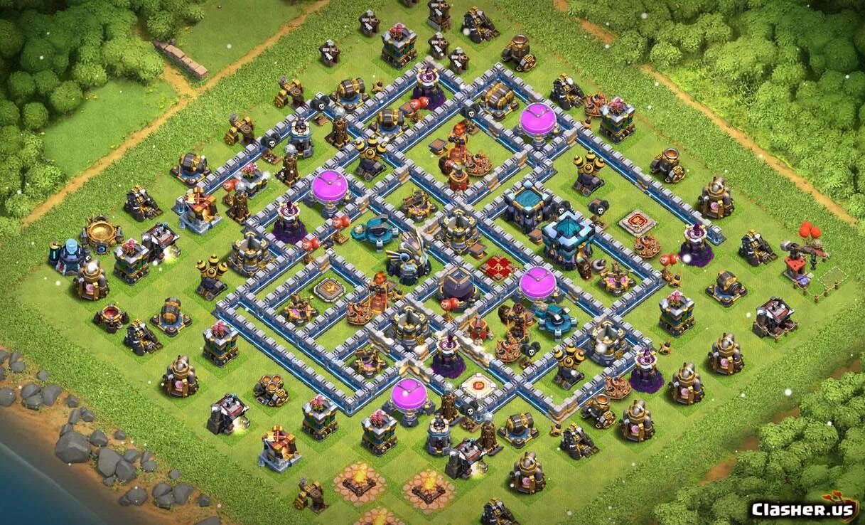 Clash of clans 13. База 12 ТХ В Clash of Clans. 13 ТХ Clash of Clans. ТХ 13 расстановка. 12 Ратуша в Clash of Clans расстановка.