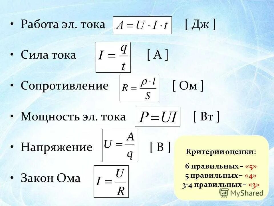 Работа тока формула с сопротивлением